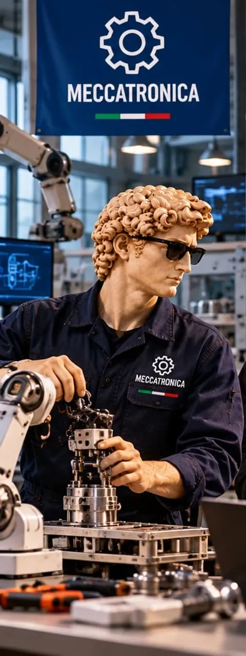 David in a mechatronics lab with a robotic arm